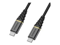 OtterBox Premium - USB-kabel - USB-C (hane) till USB-C (hane) - USB 2.0 - 3 A - 3 m - Strömförsörjningsstöd - glamorsvart 78-52679