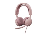 Logitech Zone Wired 2 for Business - Headset - på örat - kabelansluten - aktiv brusradering - rosa - Certifierad för Microsoft-teams 981-001616
