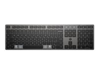 HP 725 - Tangentbord - flera enheter, uppladdningsbar, drivs av SuperCapacitor - full size - trådlös - 2.4 GHz, Bluetooth - QWERTY - hela norden - svart kvällning 9T5B2AA#UUW