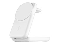 Belkin UltraCharge - Trådlöst laddställ - 3-i-1, magnetisk, vikbar, med Qi2 + växelströmsadapter - 25 Watt - Ultra Fast Charge - MFI-certifierad - vit WIZ036KQWH